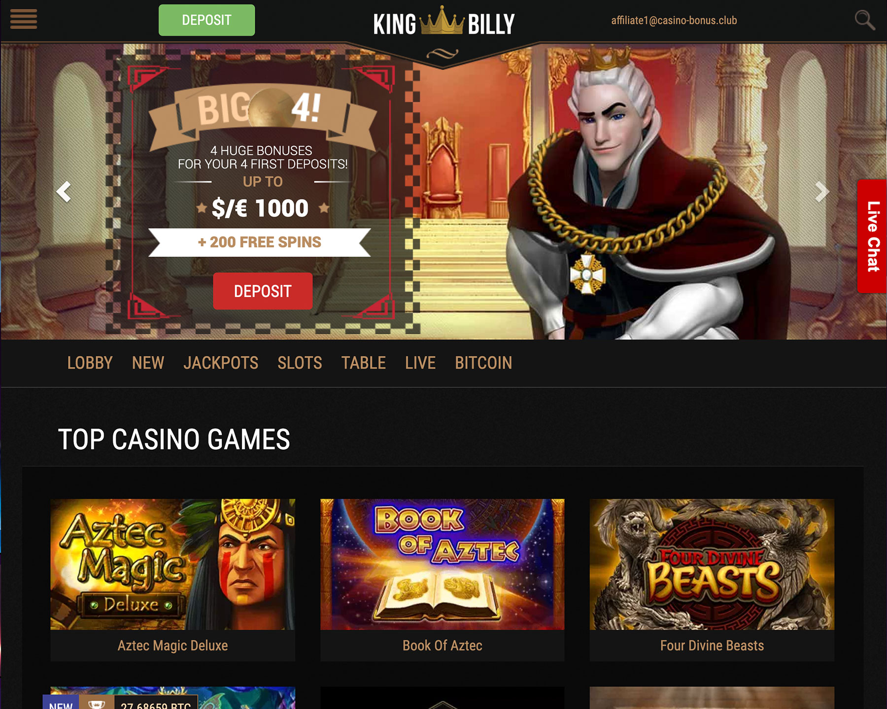 King billy casino bonus code